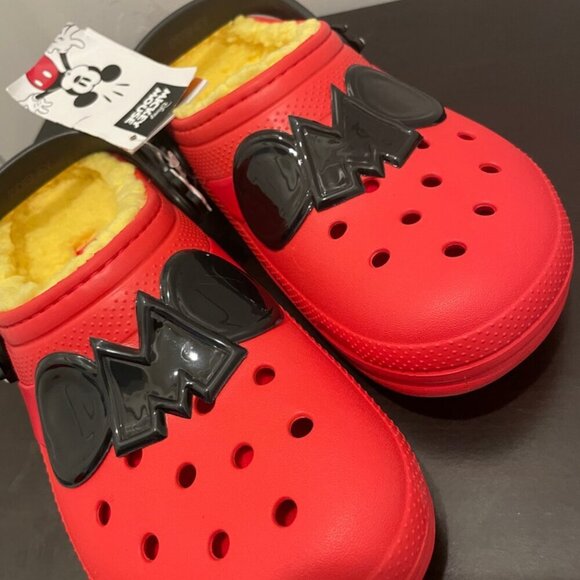 CROCS CLOG DISNEY MICKEY MOUSE SZ 5J RED YELLOW FUZZY LINED KAWAII ICONIC MICKEY - Picture 12 of 16